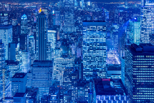 Night view of New York Manhattan during sunset