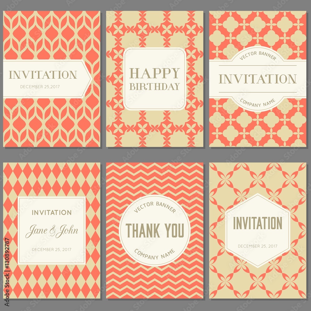 Template collection in Vintage pattern with badges, labels and retro style frame
 for greeting card, placard, poster and brochure