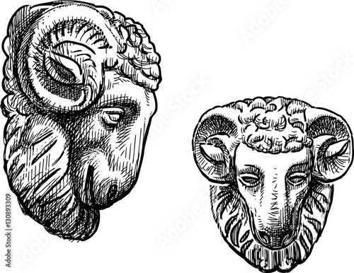 the architectural element in the form of a ram head