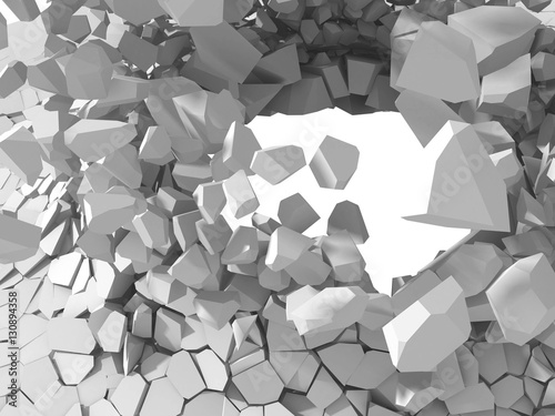Fototapeta Naklejka Na Ścianę i Meble -  Cracked explosion white destruction surface abstract background