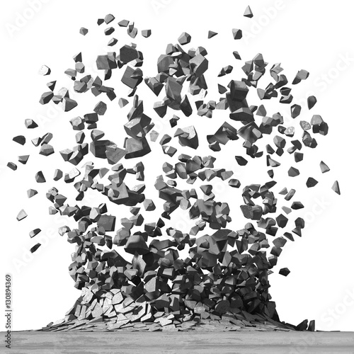 Concrete surface explosion destruction. Demolition stone backgro