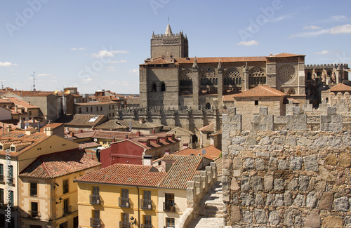 Ancient city walls and cathedral of Avila, Spain