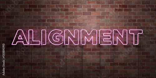 ALIGNMENT - fluorescent Neon tube Sign on brickwork - Front view - 3D rendered royalty free stock picture. Can be used for online banner ads and direct mailers.. photo