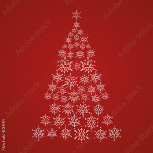 red background snowflake with christmas tree shape
