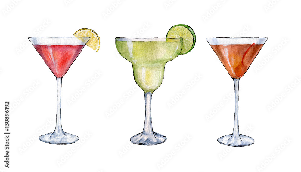 Watercolor cocktails illustration