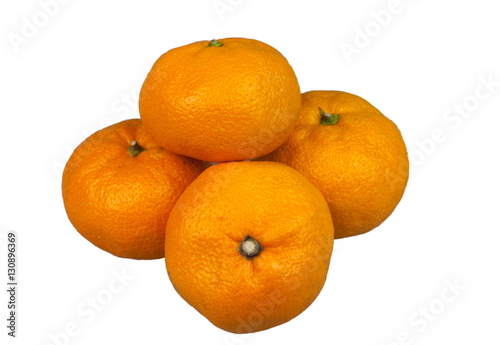 Orange ripe tangerines (Citrus) from various angles on a white background, isolated 