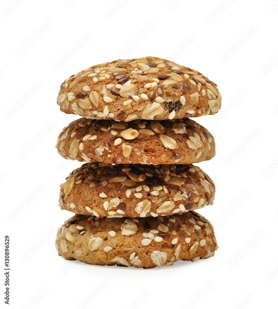 Oatmeal cookie with seeds isolated on white background Oatmeal cookie with seeds isolated on white background