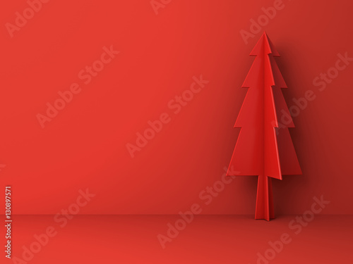 Red christmas tree on red background for christmas decoration with shadow 3D rendering photo
