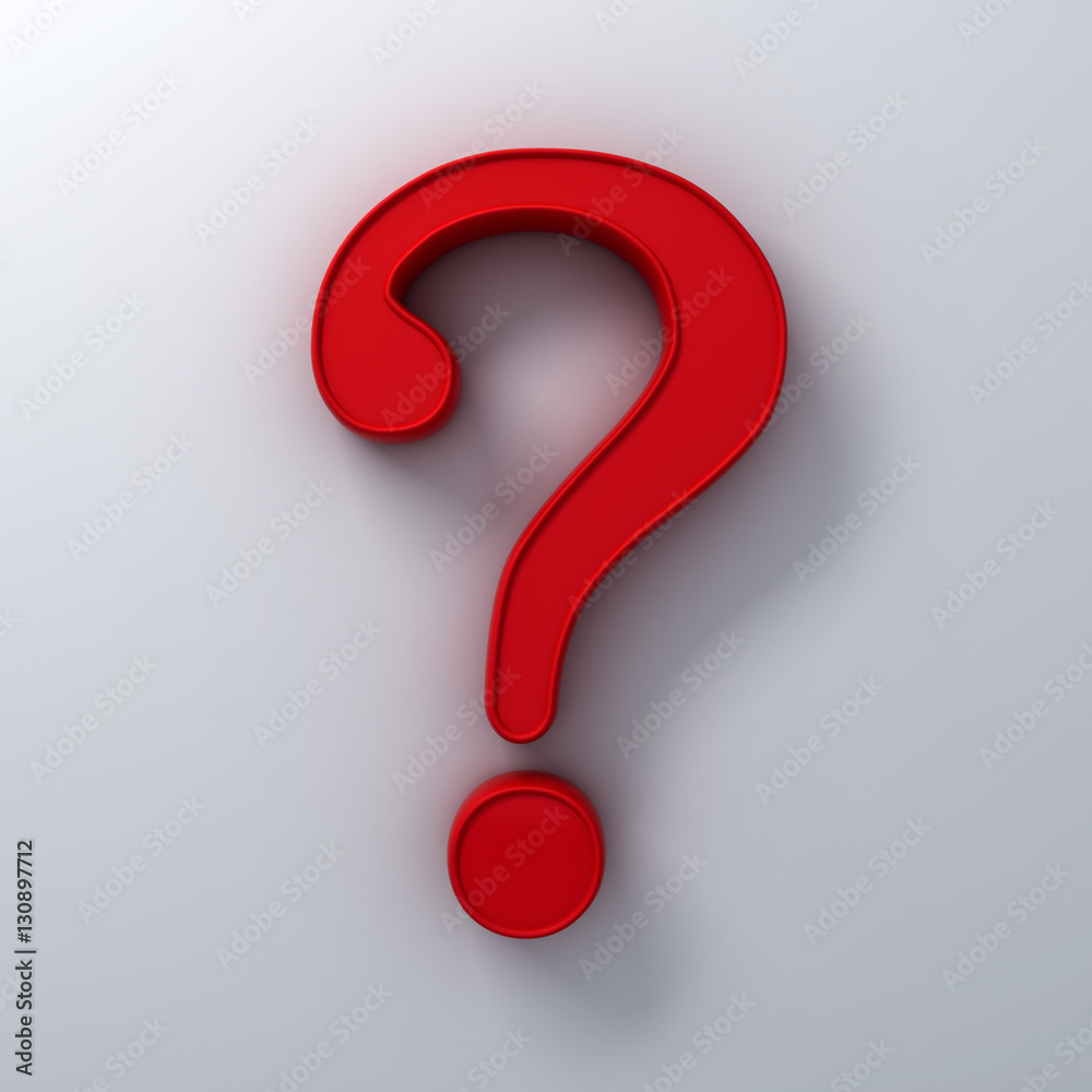 Red question mark on white background abstract with shadow 3D rendering Red question mark on white background abstract with shadow 3D rendering