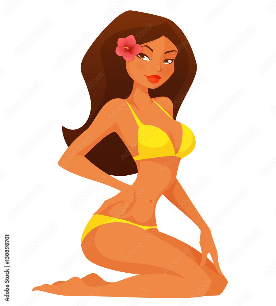 Vettoriale Stock summer illustration of a sexy and cute cartoon girl in  bikini | Adobe Stock