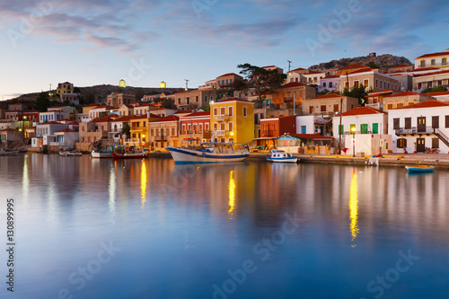 View of Halki village and its harbor, Greece.
