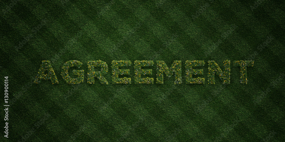 AGREEMENT - fresh Grass letters with flowers and dandelions - 3D rendered royalty free stock image. Can be used for online banner ads and direct mailers.. AGREEMENT - fresh Grass letters with flowers and dandelions - 3D rendered royalty free stock image. Can be used for online banner ads and direct mailers..