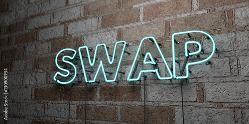 SWAP - Glowing Neon Sign on stonework wall - 3D rendered royalty free stock illustration.  Can be used for online banner ads and direct mailers..