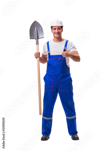 Repairman with spade isolated on white