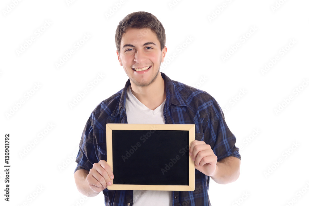 Man holding chalkboard. Man holding chalkboard.