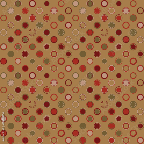 Vintage Seamless Pattern. Consists of geometric elements having round shape and different color, located on a gold background. Useful as design element for texture, pattern and artistic composition.