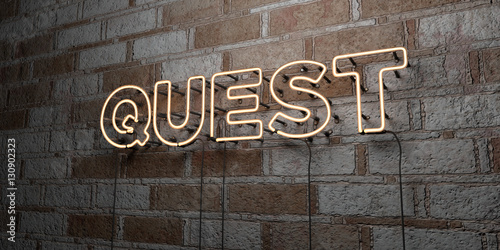 QUEST - Glowing Neon Sign on stonework wall - 3D rendered royalty free stock illustration.  Can be used for online banner ads and direct mailers.. photo