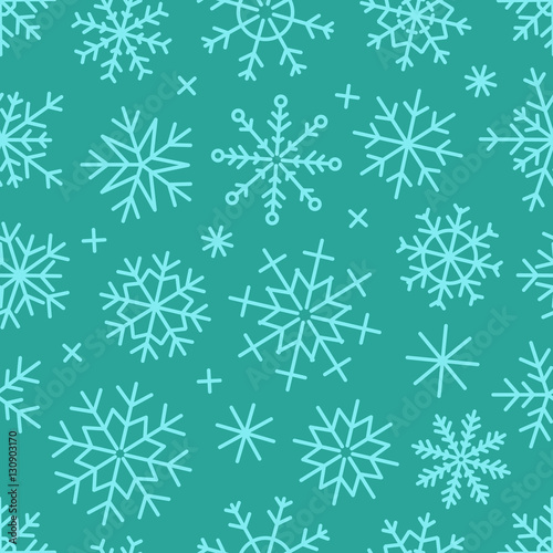 Different vector snowflakes seamless background. Vector ice crys