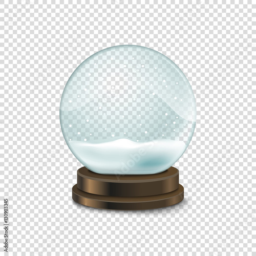 Transparent crystal ball with snow vector illustration. Christma
