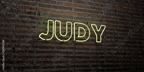 JUDY -Realistic Neon Sign on Brick Wall background - 3D rendered royalty free stock image. Can be used for online banner ads and direct mailers.. photo