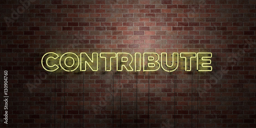 фотографія CONTRIBUTE - fluorescent Neon tube Sign on brickwork - Front view - 3D rendered royalty free stock picture