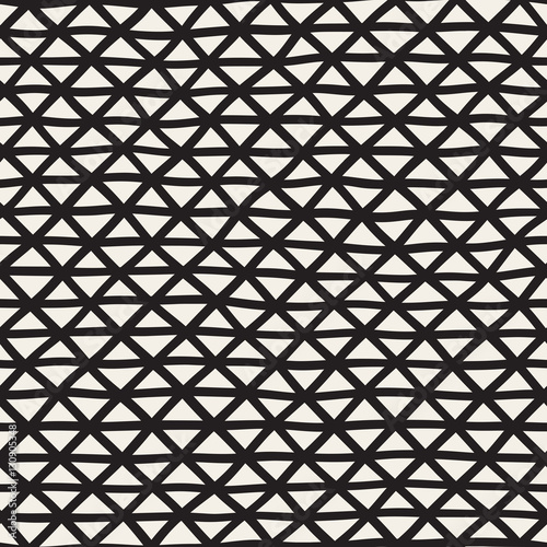 Hand Drawn Line Lattice. Vector Seamless Black and White Pattern.