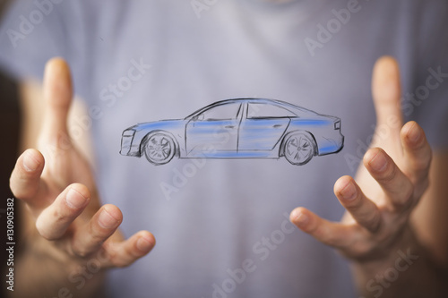 man hand car on the white background