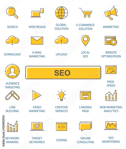 Outline web icons set - Search Engine Optimization.