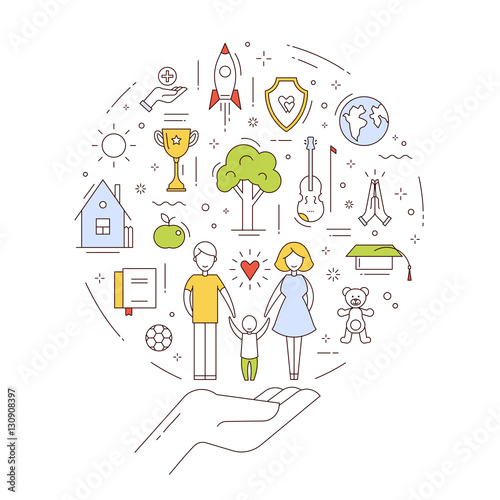 Vector concept of the rights a child. Design in thin line style.