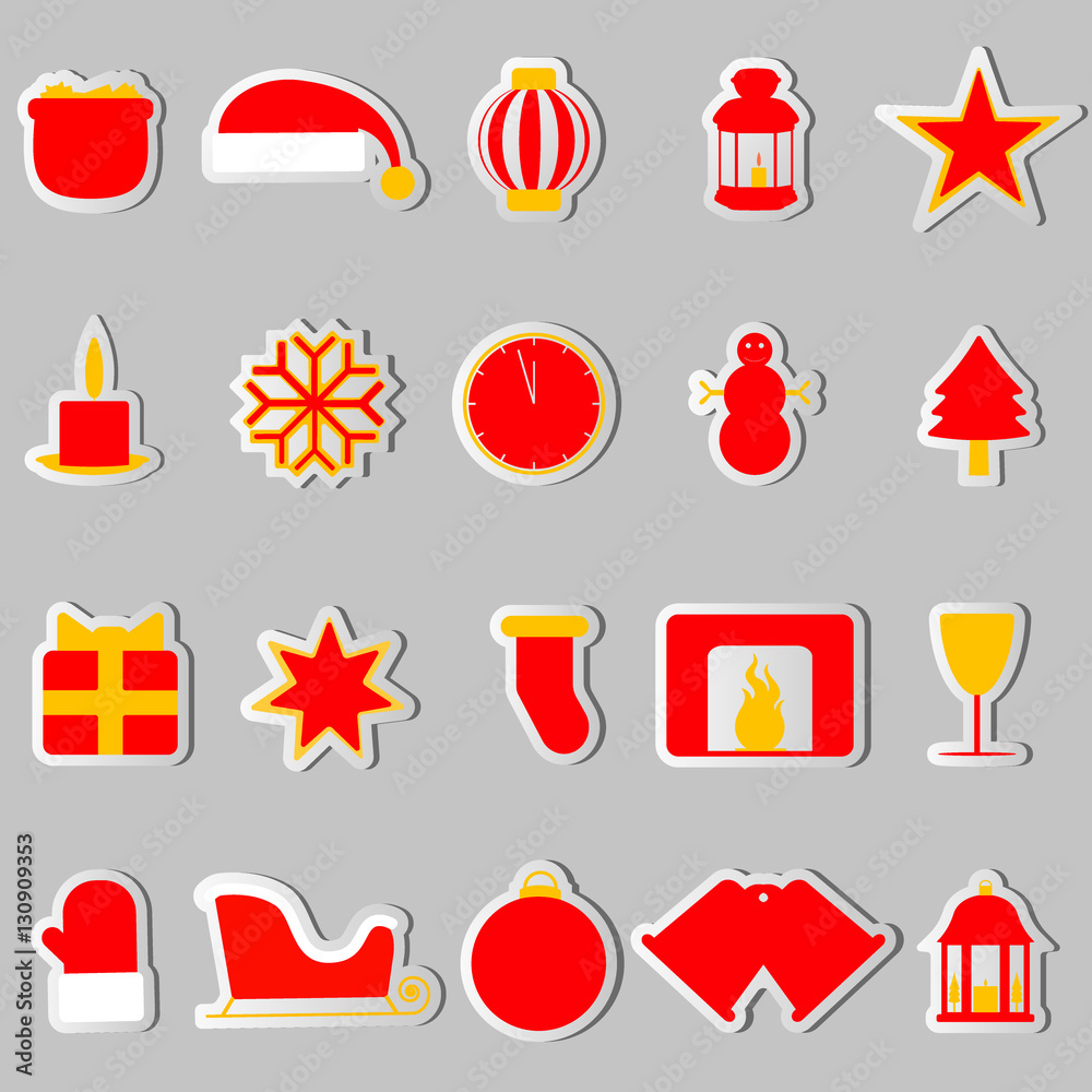 Christmas icons stickers on the grey background