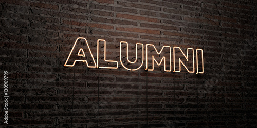 ALUMNI -Realistic Neon Sign on Brick Wall background - 3D rendered royalty free stock image. Can be used for online banner ads and direct mailers.. photo