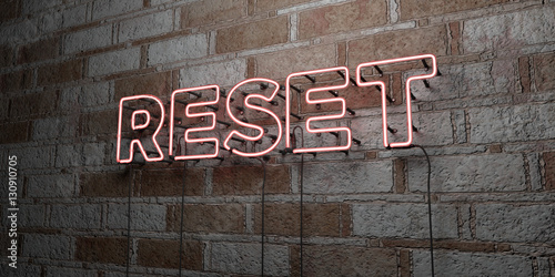 Canvas Print RESET - Glowing Neon Sign on stonework wall - 3D rendered royalty free stock illustration