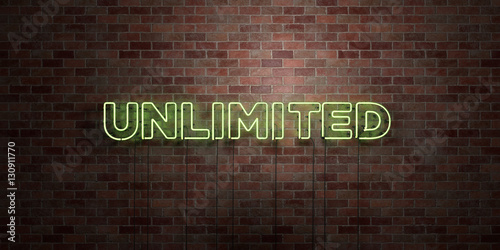 Φωτογραφία UNLIMITED - fluorescent Neon tube Sign on brickwork - Front view - 3D rendered royalty free stock picture