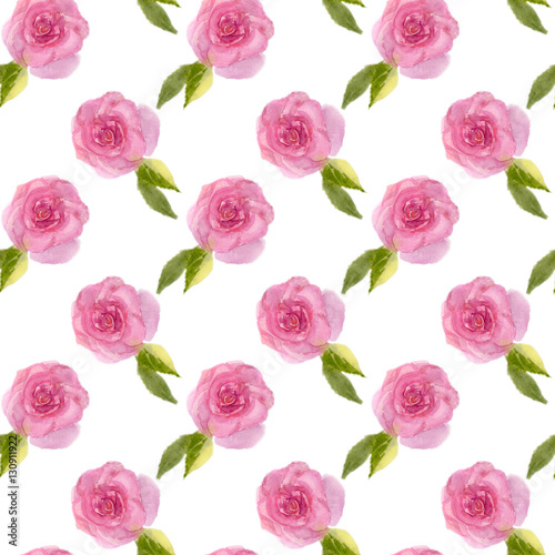 Seamless pattern of watercolor pink roses
