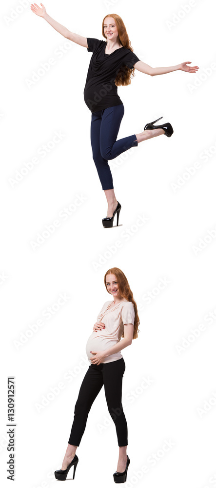 Pregnant woman in composite image isolated on white