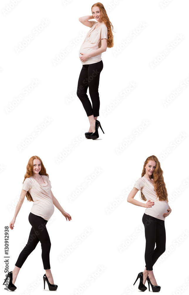 Pregnant woman in composite image isolated on white Pregnant woman in composite image isolated on white