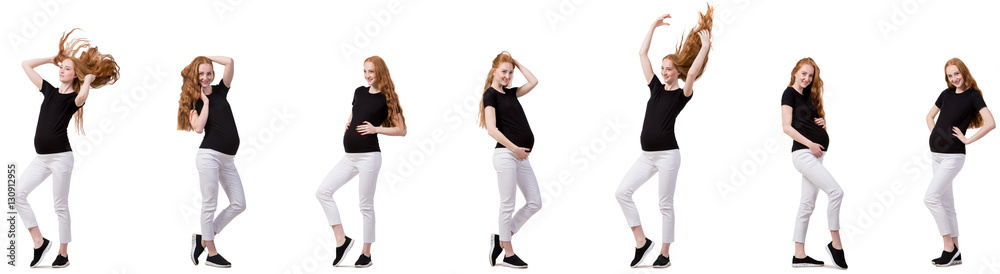 Pregnant woman in composite image isolated on white Pregnant woman in composite image isolated on white