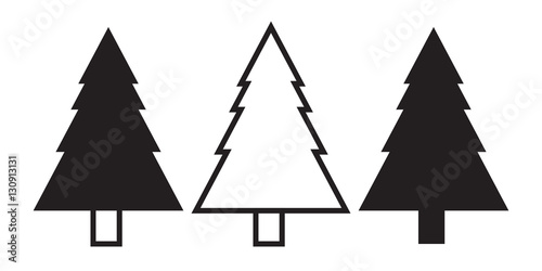 Simple flat three christmas tree icons, grayscale on white background