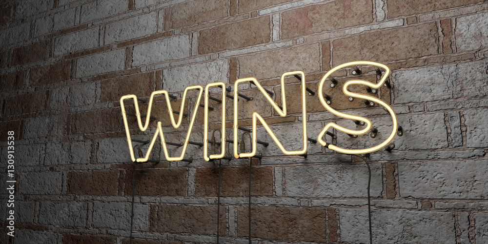 WINS - Glowing Neon Sign on stonework wall - 3D rendered royalty free stock illustration. Can be used for online banner ads and direct mailers.. WINS - Glowing Neon Sign on stonework wall - 3D rendered royalty free stock illustration. Can be used for online banner ads and direct mailers..