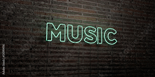 Фотография MUSIC -Realistic Neon Sign on Brick Wall background - 3D rendered royalty free stock image