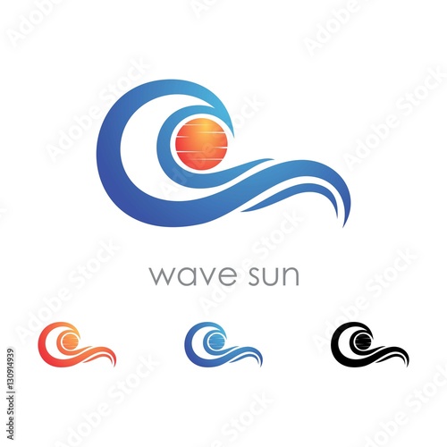 Wave and Sun Design Logo Vector