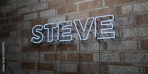 STEVE - Glowing Neon Sign on stonework wall - 3D rendered royalty free stock illustration.  Can be used for online banner ads and direct mailers.. photo