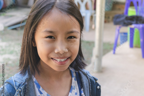 Close up happy adorable asian kids. Portrait of happy joyful smiling kids with sunshine.