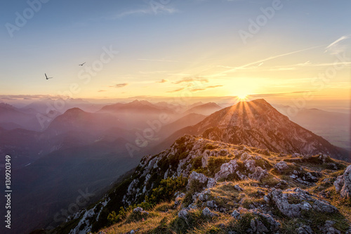 Mountain summit landscape at sunset