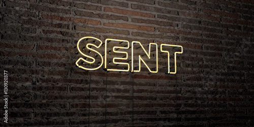 SENT -Realistic Neon Sign on Brick Wall background - 3D rendered royalty free stock image. Can be used for online banner ads and direct mailers..