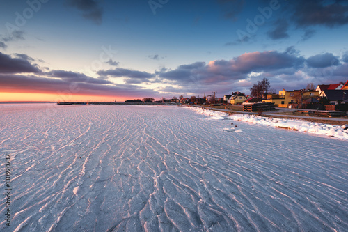 Frozen Bay of Puck. Winter landscape on Hel Peninsula. Poland  Europe.