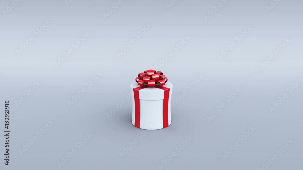White gift box opening. Cylindrical shape. Alpha channel and camera tracking markers included. 4K