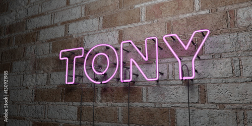 TONY - Glowing Neon Sign on stonework wall - 3D rendered royalty free stock illustration.  Can be used for online banner ads and direct mailers.. photo