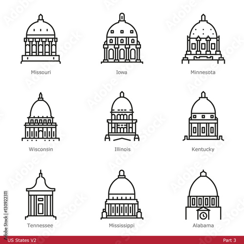 US State Capitols (Part 3) - Line Style Icons