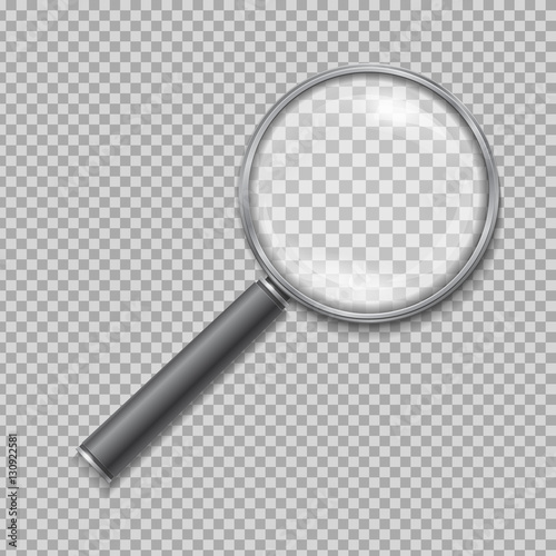 Magnifying glass realistic isolated on checkered background, vector illustration